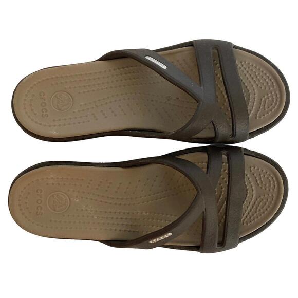 Crocs Patricia II Wedge Slide Sandals Womens 7 Brown Slip On Strappy Shoes - Picture 7 of 10